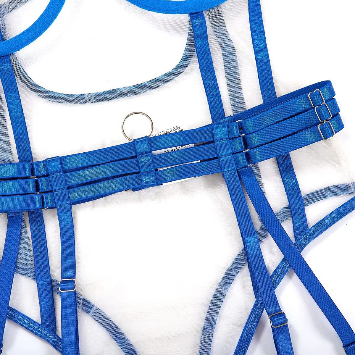 Bold Blue Strappy Sheer Bodysuit – Sexy Harness Lingerie